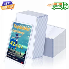 Trading Card Sleeves Hard Plastic Clear Case Holder 42Pc Baseball Card Toploader