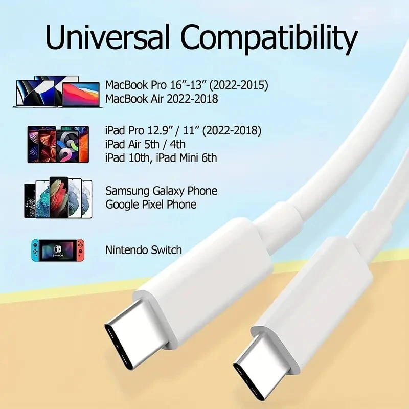 USB-C to USB C Type-C Super Fast Charging Data SYNC Charger Cable Cord 3/6FT Lot - Image 4 of 4