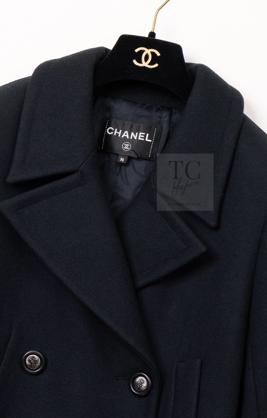 CHANEL 17B Black Dark Navy Wool CC Button Double Coat KarlLagerfeld 38 40 US6 8 image 5
