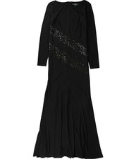 Ralph Lauren Womens Sequin Trim Gown Dress, Black, 2