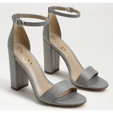 NWOT Sam Edelman Yaro Block Heel Sandal 10 Pewter Shimmer Formal Cocktail Office