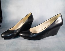 Nine West Ipsy Black Leather Classic Wedge Heels 6.5 6 1/2