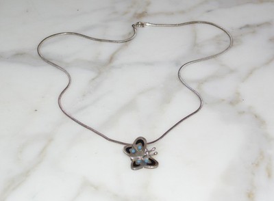 Vintage Mexico  A&J Harvey 925 Sterling Silver BUTTERFLY Pendant Necklace Signed