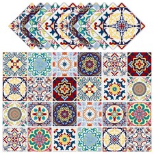 24 PCS 4"x4" Retro Mexican Tile Sticker Peel and Stick Wall Tiles Decals Tal...