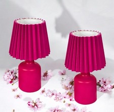 Set of 2 - Mini Ceramic Bedside Pink Table Lamps 12" H, Inline Switch, 25W Max