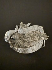 1981 Motorcycle Belt Buckle LIVE TO RIDE RIDE TO LIVE Bergamot Brass Works VTG