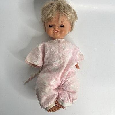 Vintage Famosa 12'' Boy Baby Doll Anatomically Correct Blond Hair Blue Eyes 1960s