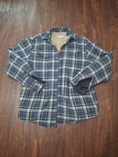 Wrangler Sherpa Lined Flannel Shirt Jacket Men M Navy Plaid Workwear Warm