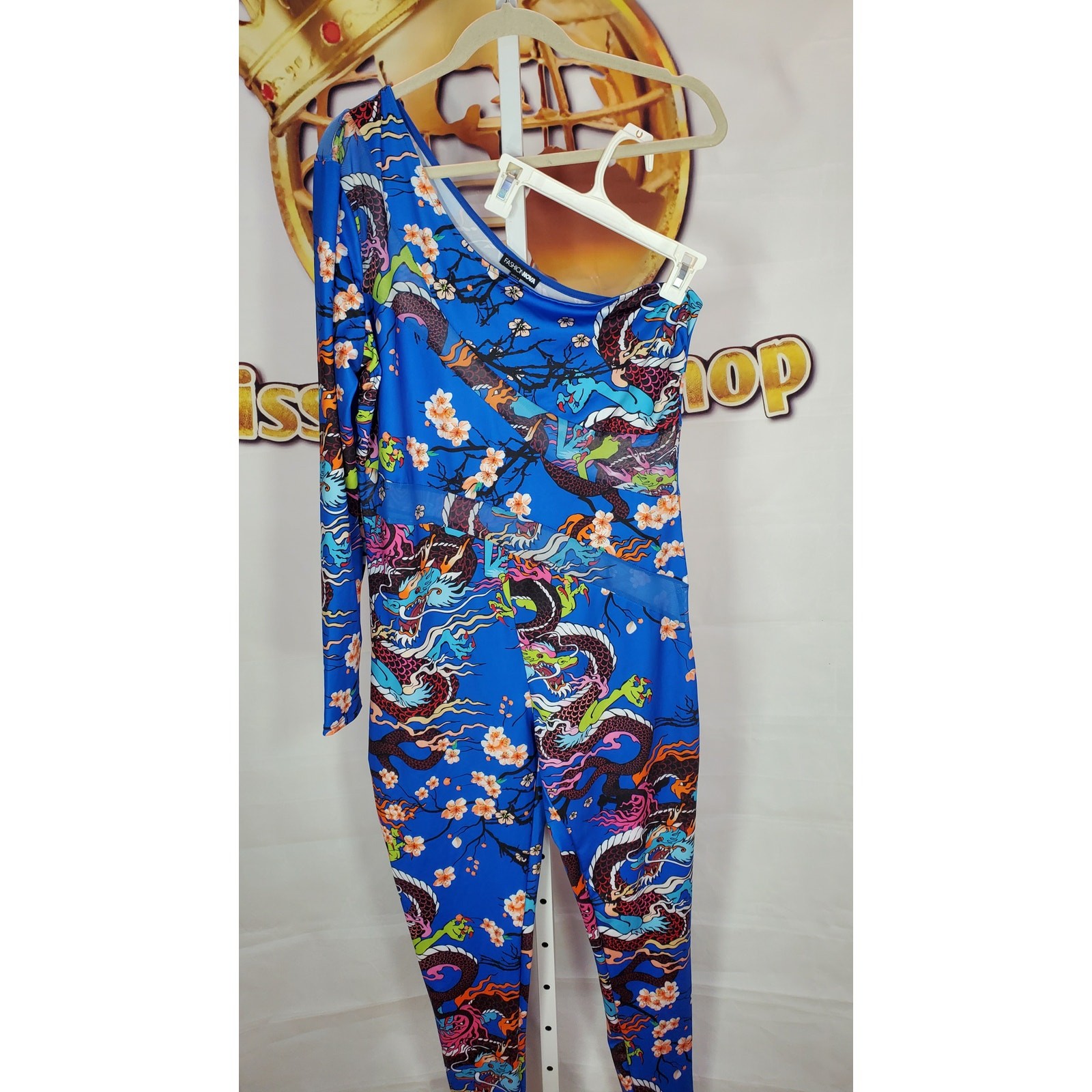 Fashion Nova Blue Dragon One Shoulder Jumpsuit Size 1X image 2