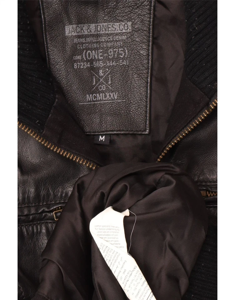 Jaqueta de couro masculina bombardeiro JACK & JONES Reino Unido 38 média couro preto BU01 - Imagem 3 de 3