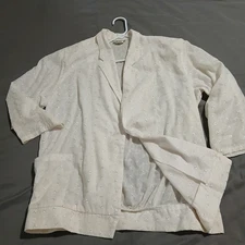 VTG ALL HOURS Made in USA  XL White eyelet cotton/poly eyelet open front jacket