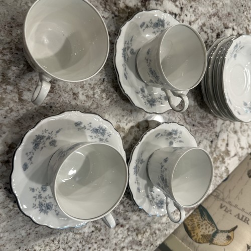 Johann Haviland Bavaria Germany Blue Garland Creamer & Sugar Cups & Saucers - Picture 3 of 6