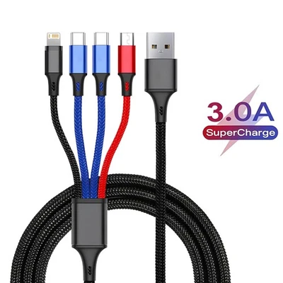 Universal 4 in 1 Multi USB Charger Charging Cable Lead For All Mobile Phones UK