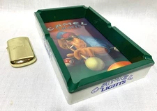 Vintage CAMEL LIGHTS Cigarettes Pool Table Ashtray Joe Cool 1992 & Brass Lighter