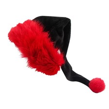 Plush Black  Red Santa Hat for Christmas  Halloween  Festive Costume Accessor