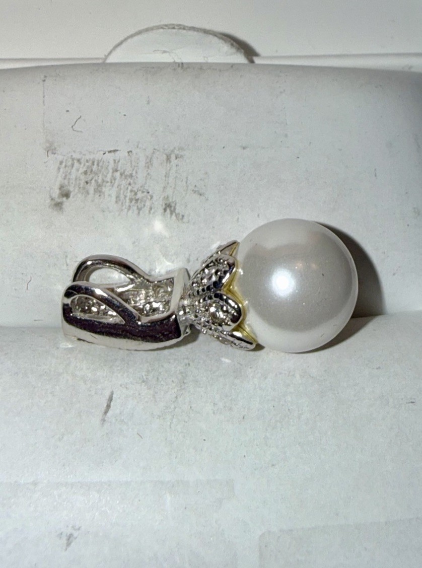 ESTATE Solid Sterling Silver Large 9mm Natural Pe… - image 6