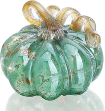 QFkris 5" Blown Glass Pumpkin Figurines - Collectibles for Halloween & Fall Deco