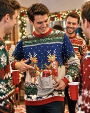 Ugly Christmas Sweater Reindeer Party Beverage Cup Pocket 33 Degrees Sz XXL