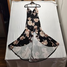 ⭐️A’GACI Black Floral High Low Maxi Dress Small Ruffle V-Neck Spaghetti Strap
