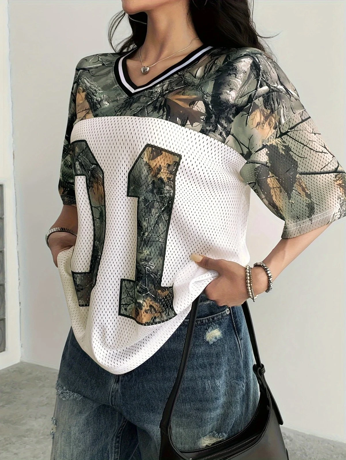 Women’s V-Neck Camo Sport T-Shirt Quick Dry Breathable Loose Summer Top