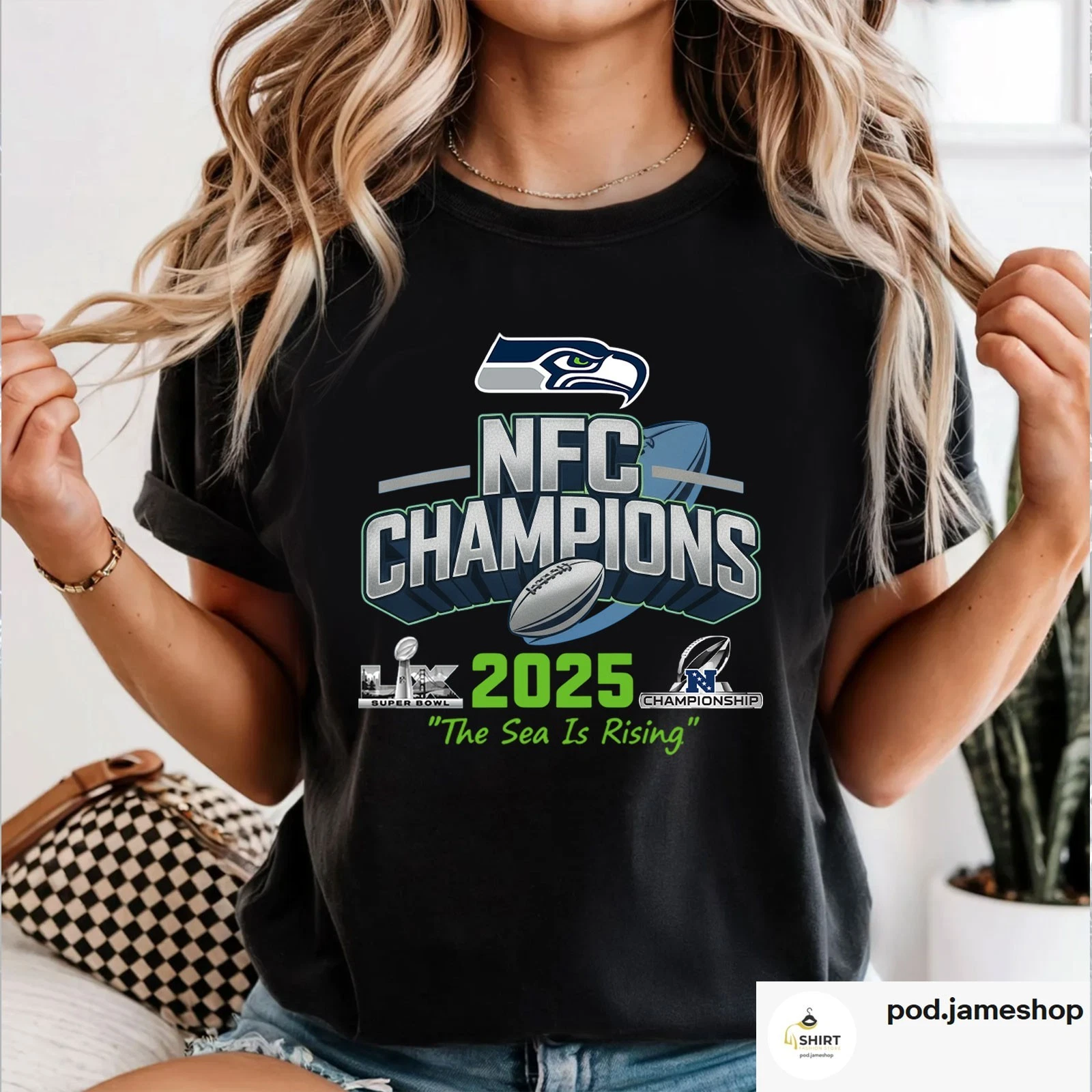 Seattle Seahawks 2025 NFC Champions T-Shirt, The Sea Is Rising Super Bowl LX Tee