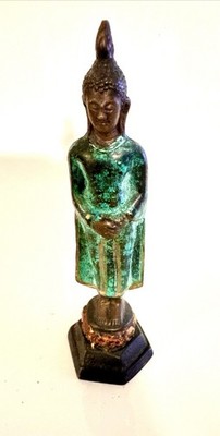 Handcrafted Standing Buddha Figurine with Green Robe