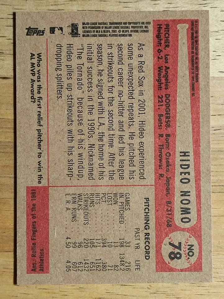 2002 Bowman Heritage #78 Hideo Nomo - Image 2 of 2