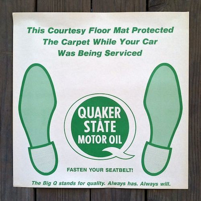 2 Vintage Original QUAKER STATE MOTOR OIL Paper Floor Mat 1950s Unused NOS
