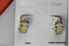 STUNNING STERLING SILVER 925 PAVE CZ HUGGIE HUGGY HOOP EARRINGS-10K GOLD PLATED