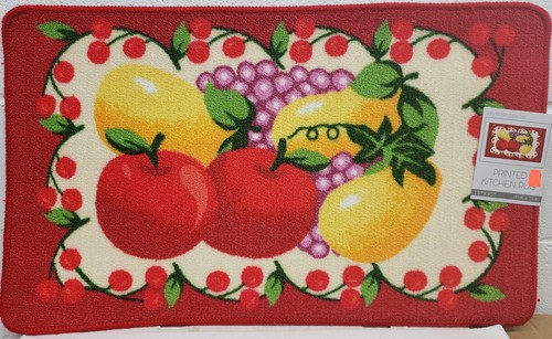 PRINTED NYLON KITCHEN RUG (18"x 30") FRUITS IN CHERRIES FRAME # 2, rectangle, ST - Picture 2 of 11