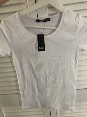 Women Sportsgirl Solid White Short Sleeves Tops Basic ...