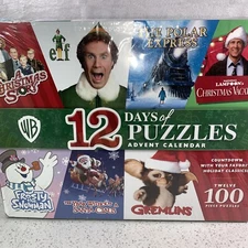 WB 12 DAYS OF PUZZLES ADVENT CALENDAR ELF CHRISTMAS VACATION STORY 100 PIECES EA