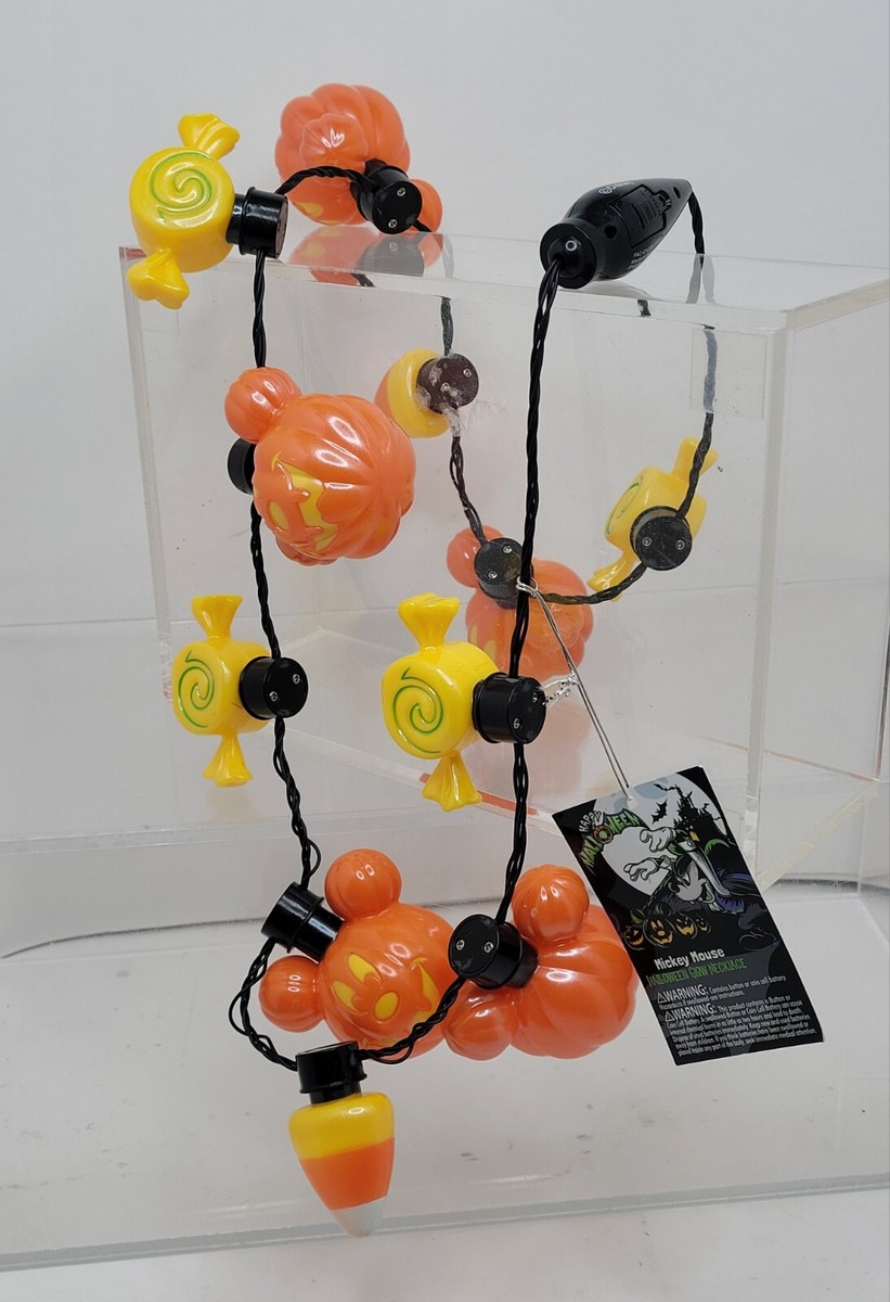 Disney Parks EXCL Halloween Mickey Pumpkin Glow Light Up Necklace