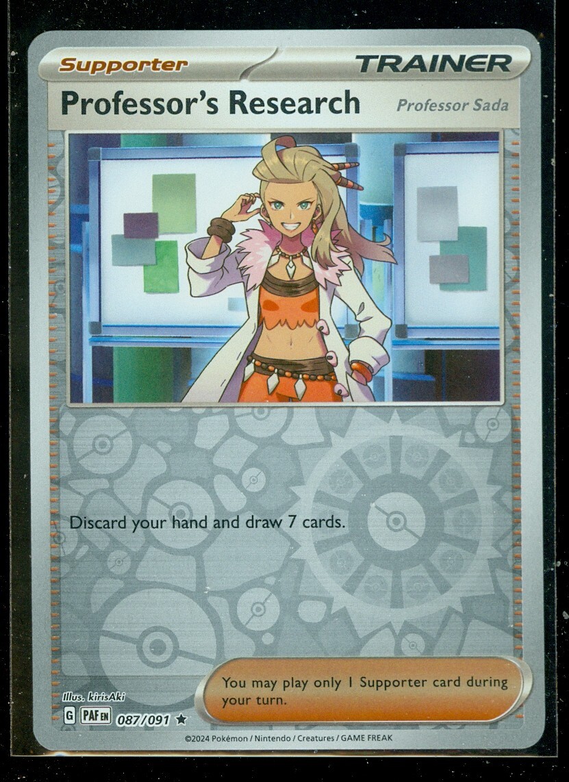 Pokemon PROFESSOR'S RESEARCH (Sada) 087/091 - Paldean Fates RARE Rev Holo - MINT