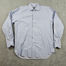 Canali Dress Shirt Mens 16.5 42 Blue Cotton Striped Long Sleeve Made In Italy