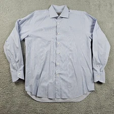Canali Dress Shirt Mens 16.5 42 Blue Cotton Striped Long Sleeve Made In Italy