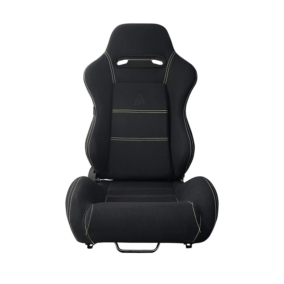 NUEVO 1 PAR DE ASIENTOS DE CARRERAS TANAKA TELA NEGRA + PUNTADA AMARILLA PARA FORD **** Foto 2 de 4