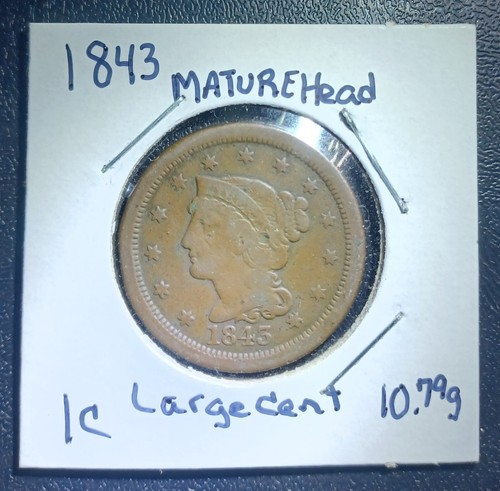 1843 Braided Hair Large Cent Mature Head - Picture 3 of 3