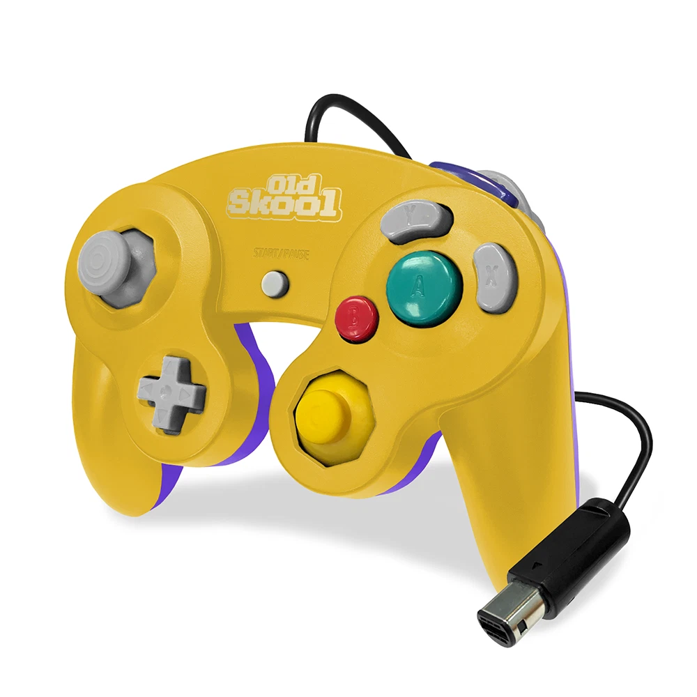 Old Skool GameCube Wii Wired Controller Yellow and Purple