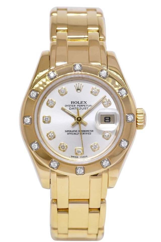 Reloj Rolex Datejust Pearlmaster oro amarillo 18k plata diamante 29 mm K 80318 Foto 2 de 4