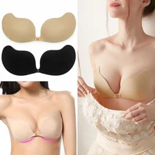 Ladies Invisible Bra Silicone Adhesive Stick On Push Up Gel Strapless Backless