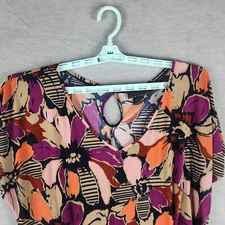 Attention Women Ruched Sides V-Neck Top XXL Multicolor Back Keyhole Cap Sleeve