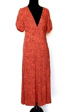 Free People Flame Red Boho Midi Dress Leopard Sz 0 Retail $168 Price $89 NWT