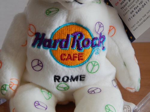 HARD ROCK CAFE ROME ITALY HRC PEACE BEAR 2005 HERRINGTON MWMT WITH ACRYLIC BOX - Picture 4 of 10