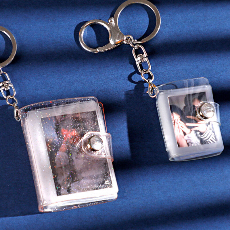 Card Holder Card Bag Photo Holder Keychain Cute Mini Holds 16 Photos Jelly Color-image
