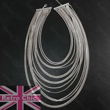 SLINKY DRAPE BIG NECKLACE statement choker LAYERED LIQUID COLLAR silver FASHION
