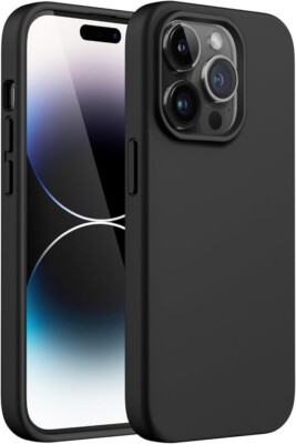 Aniaboho Pure Black Designed for iPhone 14 Pro Case, Camera Protection, Soft Ant