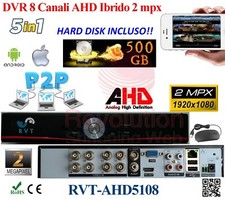 KIT Dvr 8 Canali H264 HDMI CON HARD DISK DA 500GB AHD HIBRYD iPhone Android P2P 