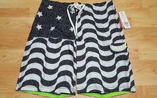 Speedo Mens American Flag Print Board Shorts Swim Bottoms Black White 32 stars