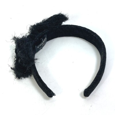 CHANEL 14K Ribbon CC CC Mark hair band headband tweed Black  display picture 1